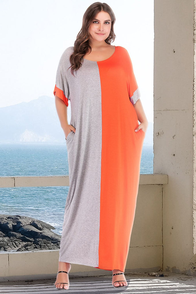 Plus Size Color Block Tee Dress with Pockets - Scarlet Avenue