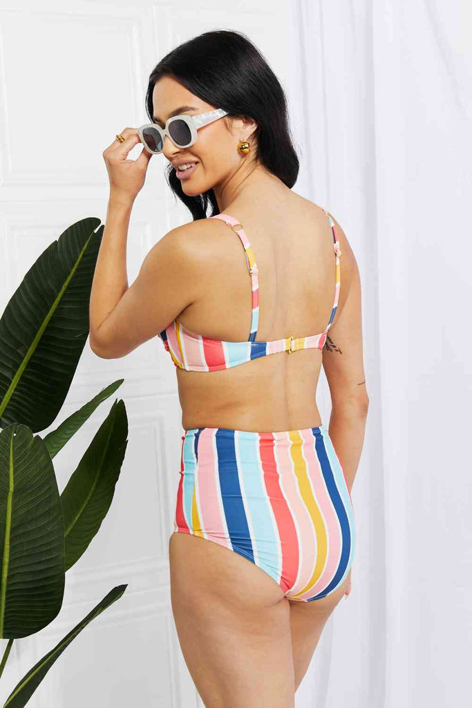 Marina West Swim Take A Dip Twist High-Rise Bikini in Stripe - Scarlet Avenue