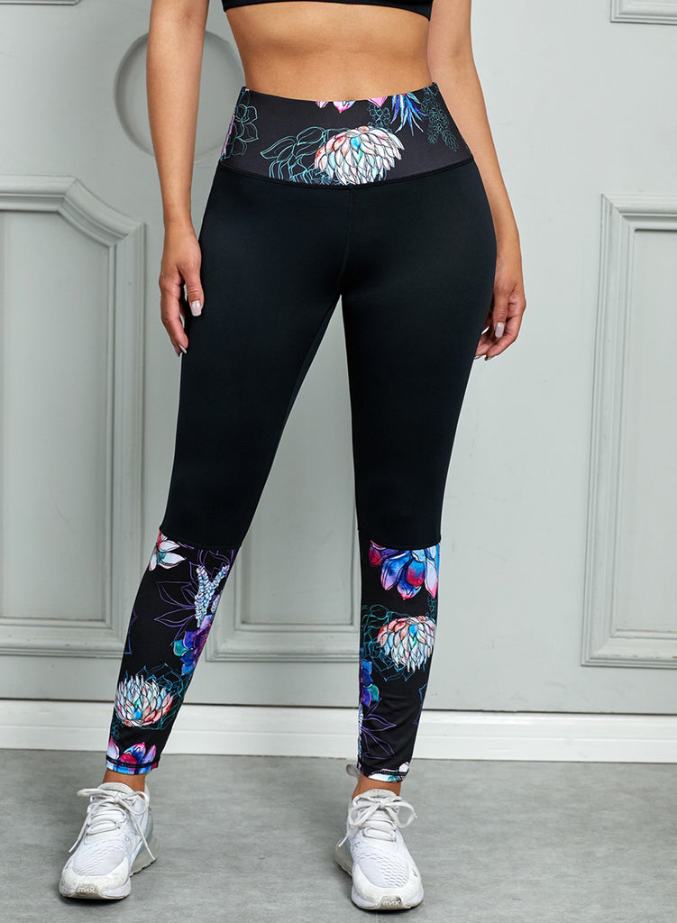 Printed Wide Waistband Active Leggings - Scarlet Avenue