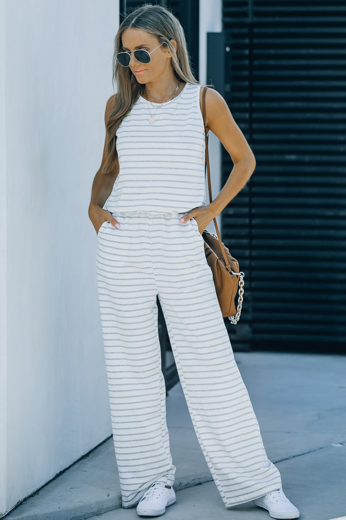 Striped Sleeveless Jumpsuit with Pockets - Scarlet Avenue
