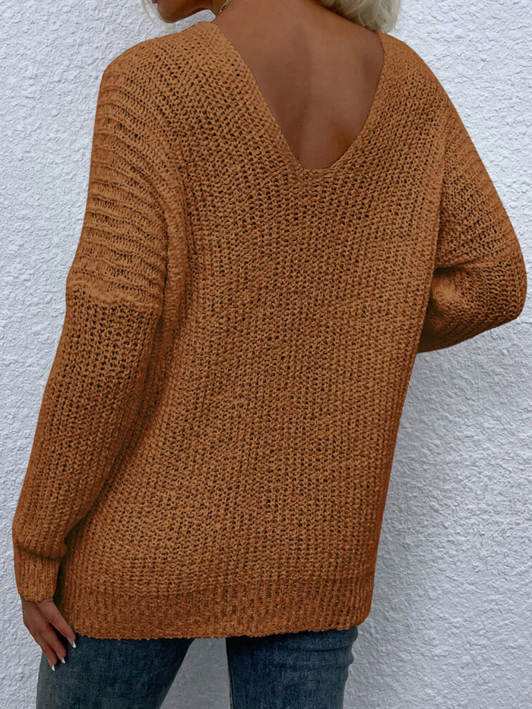 Rib-Knit V-Neck Tunic Sweater - Scarlet Avenue