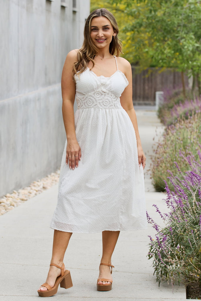 White Birch Full Size Lace Detail Sleeveless Lace Midi Dress - Scarlet Avenue