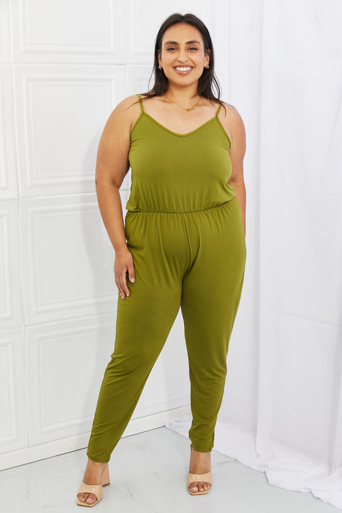 Comfy Casual Solid Elastic Waistband Jumpsuit in Chartreuse - Scarlet Avenue