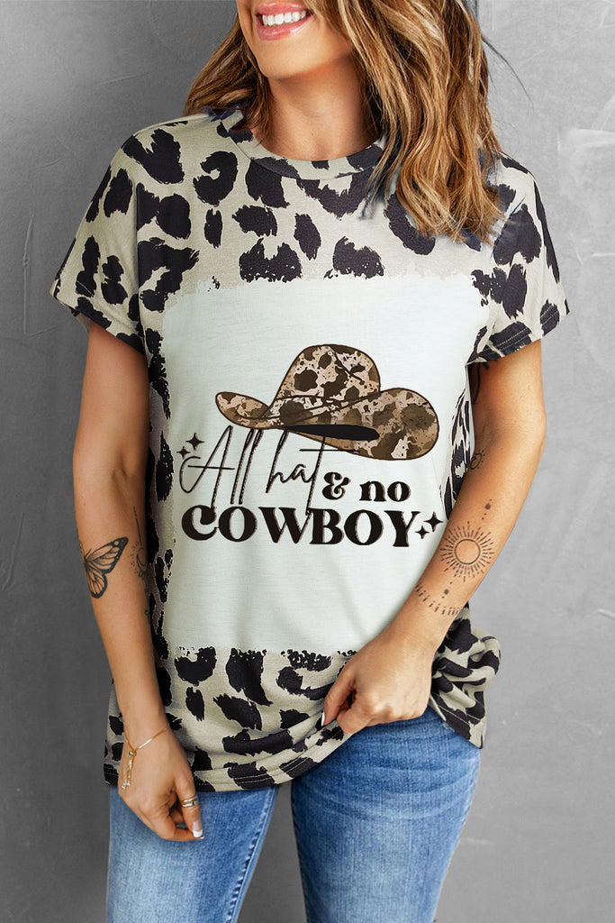 Round Neck Short Sleeve Printed ALL HATS NO COWBOY Graphic Tee - Scarlet Avenue