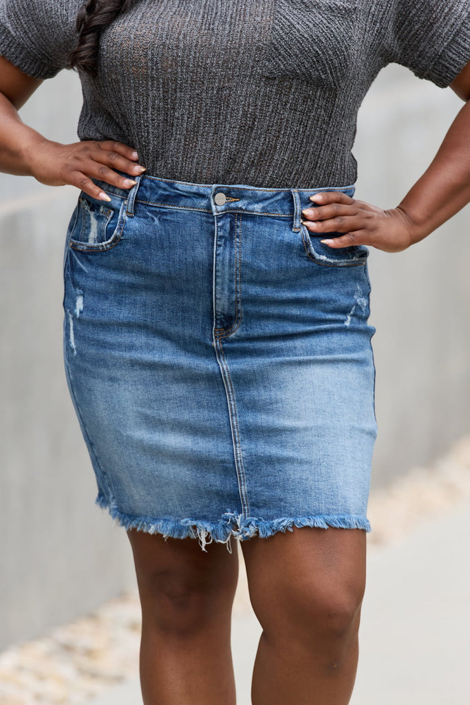 RISEN Amelia Full Size Denim Mini Skirt - Scarlet Avenue