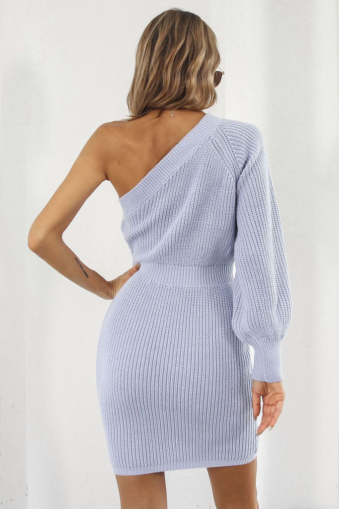 One Shoulder Raglan Sleeve Pencil Sweater Dress - Scarlet Avenue