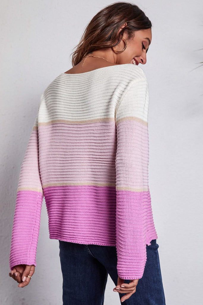 Color Block Horizontal Ribbing Sweater - Scarlet Avenue