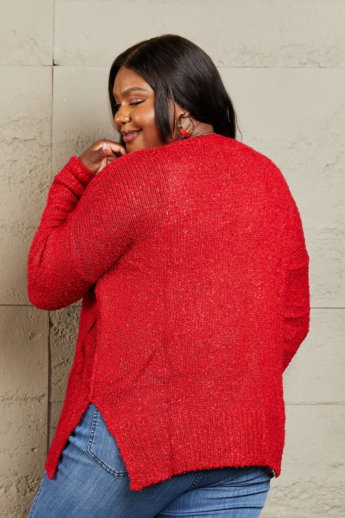 Heimish By The Fire Full Size Draped Detail Knit Sweater - Scarlet Avenue