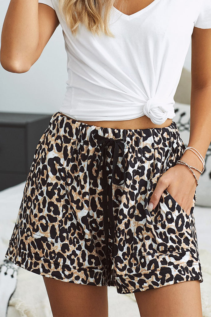 Full Size Leopard Drawstring Waist Shorts with Side Pockets - Scarlet Avenue