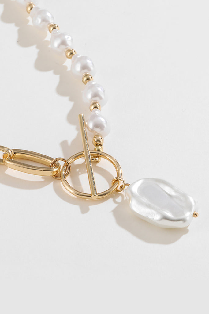 Half Pearl Half Chain Toggle Clasp Necklace - Scarlet Avenue