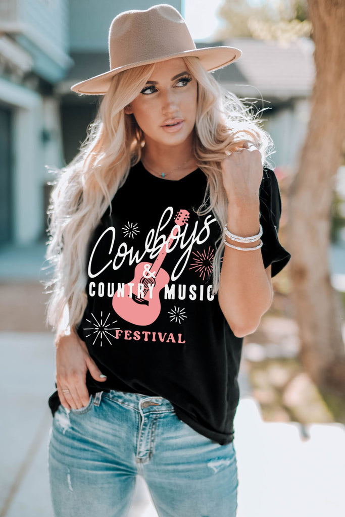 COWBOYS COUNTRY MUSIC Round Neck T-Shirt - Scarlet Avenue