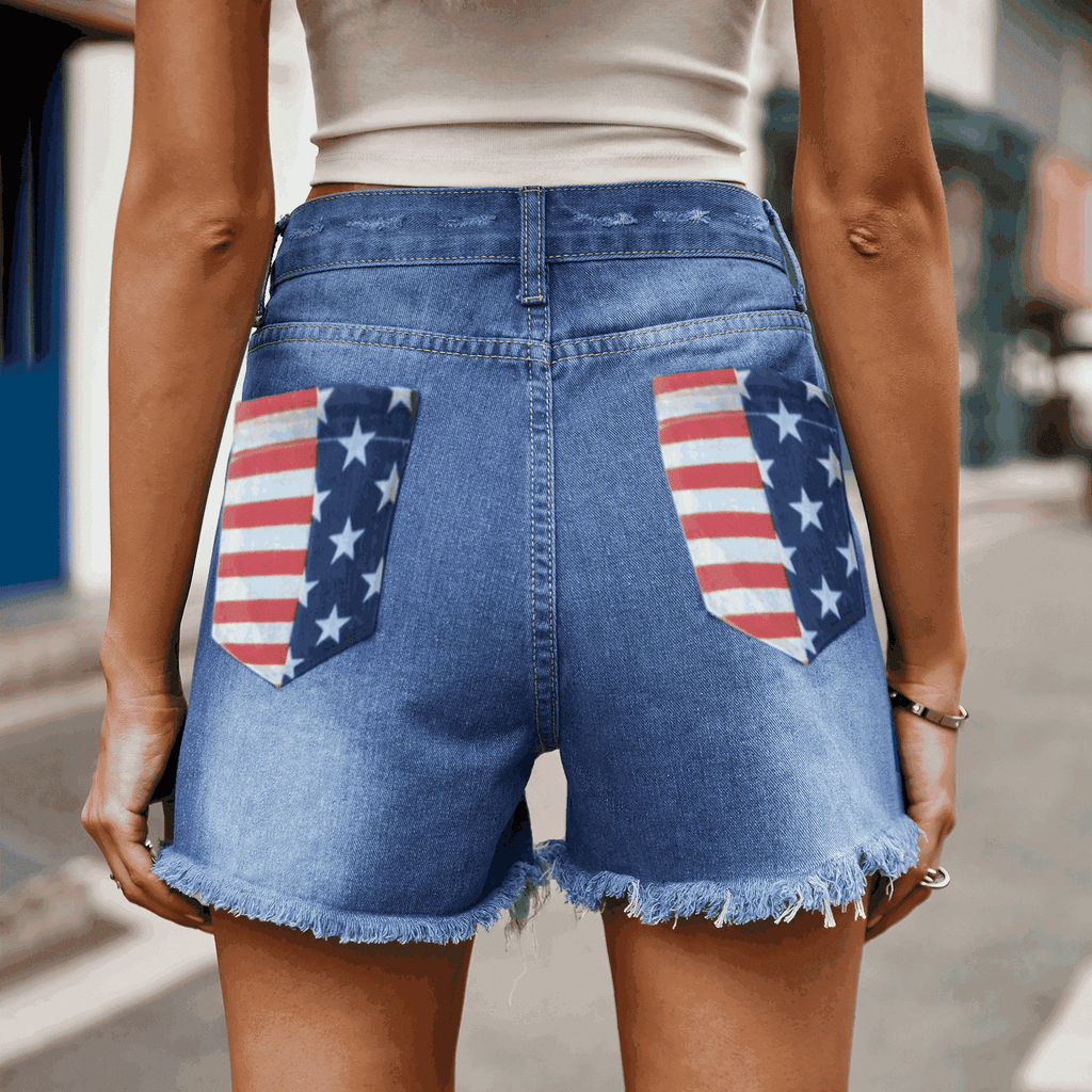 US Flag Distressed Denim Shorts - Scarlet Avenue