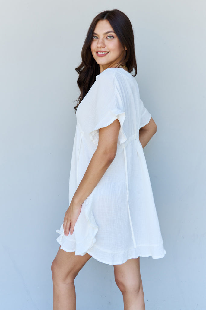 Ninexis Out Of Time Full Size Ruffle Hem Dress with Drawstring Waistband in White - Scarlet Avenue