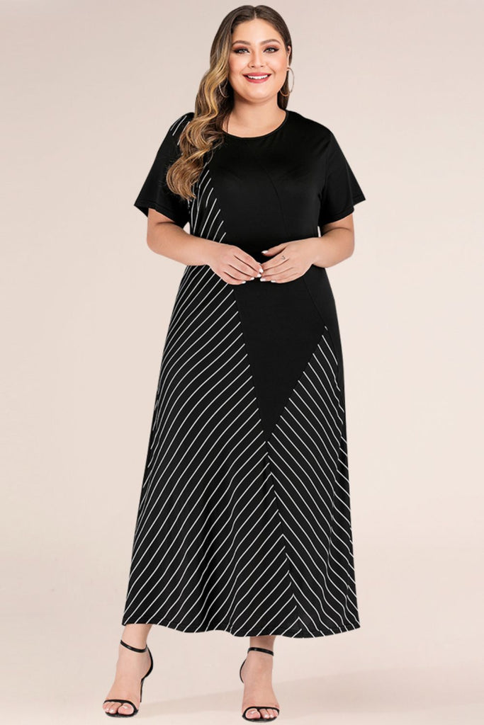 Plus Size Striped Color Block Tee Dress - Scarlet Avenue