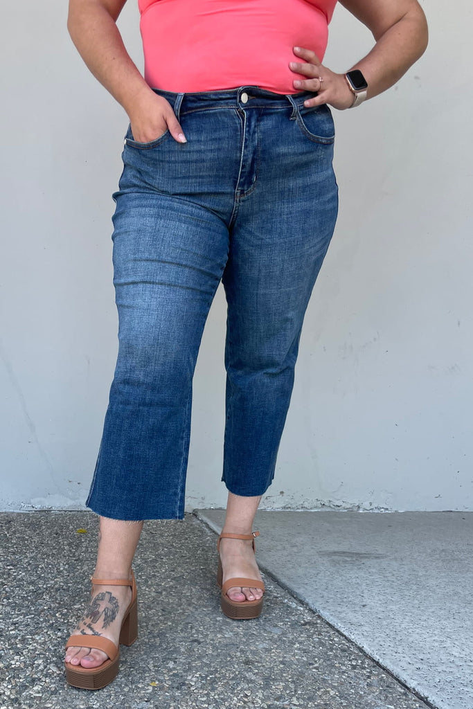 Judy Blue Renee Full Size Medium Wash Wide Leg Cropped Jeans - Scarlet Avenue
