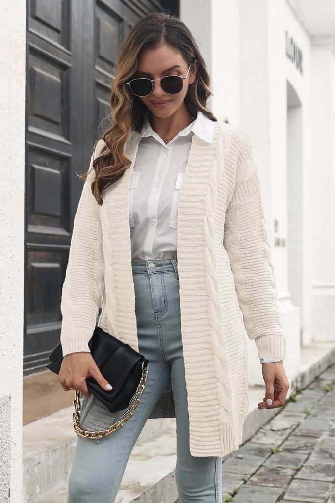 Open Front Cable-Knit Cardigan - Scarlet Avenue