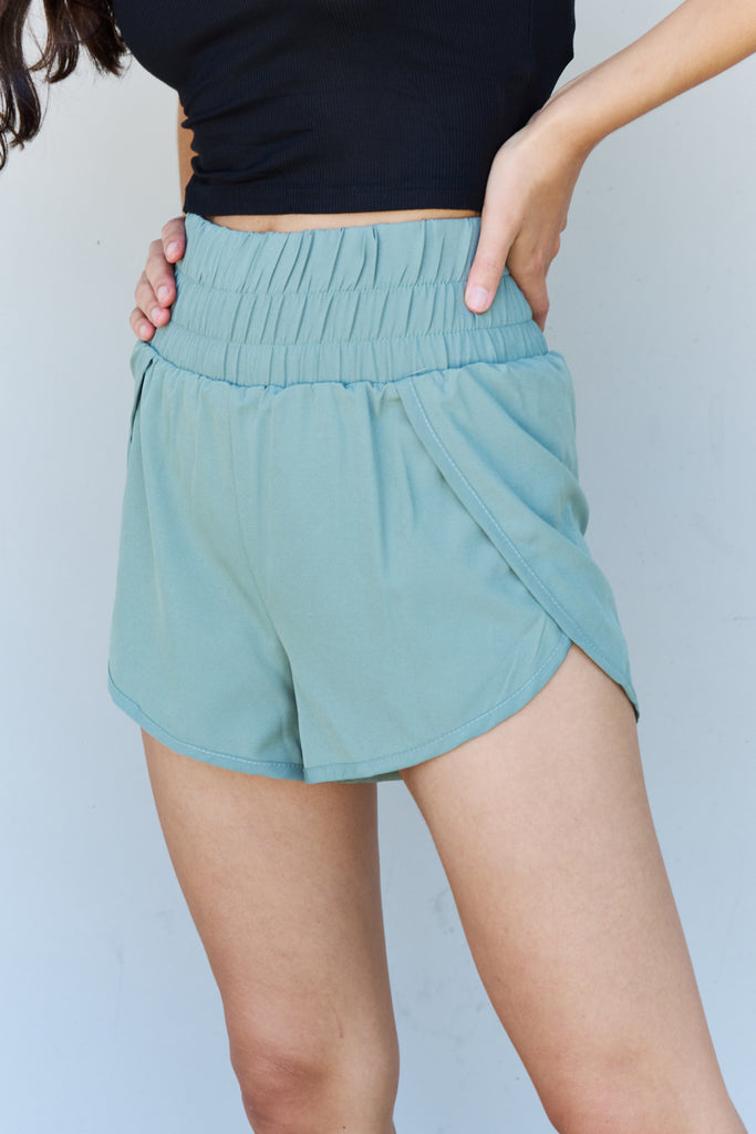 Ninexis Stay Active High Waistband Active Shorts in Pastel Blue - Scarlet Avenue