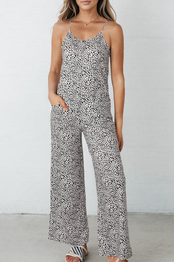 Printed Spaghetti Strap Jumpsuit with Pockets - Scarlet Avenue
