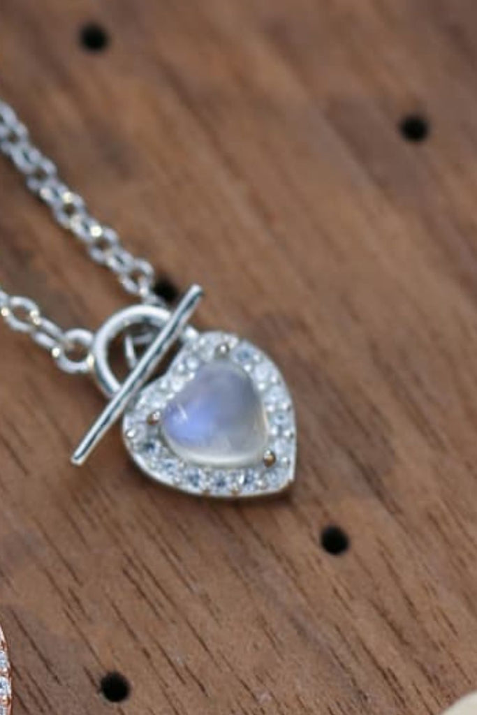 Moonstone Heart Lock Pendant Necklace - Scarlet Avenue