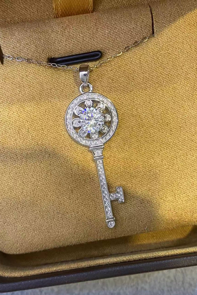 1 Carat Moissanite Platinum-Plated Key Pendant Necklace - Scarlet Avenue