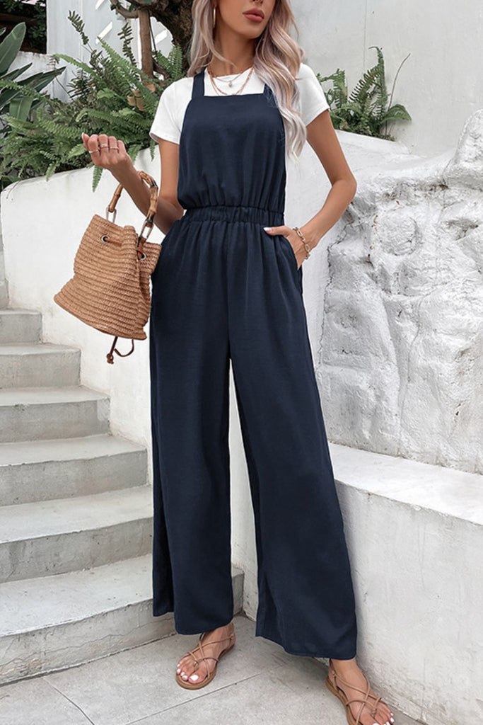 Elastic Waist Overalls with Pockets - Scarlet Avenue