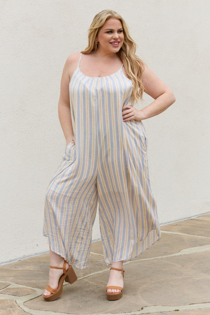 HEYSON Full Size Multi Colored Striped Jumpsuit with Pockets - Scarlet Avenue