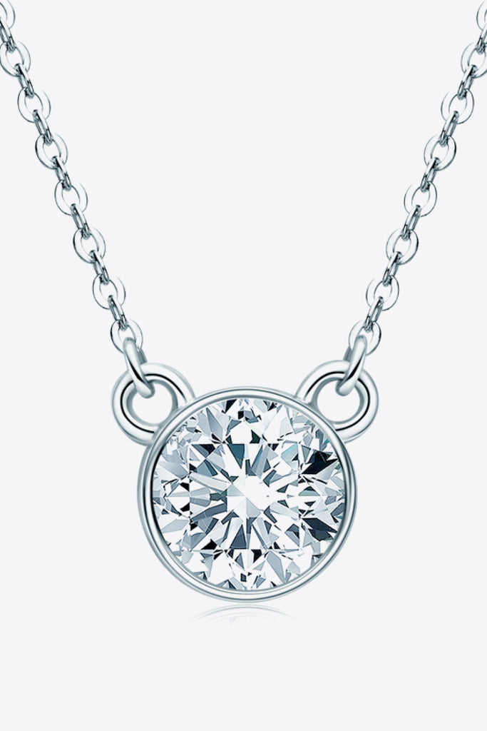 925 Sterling Silver 1 Carat Moissanite Round Pendant Necklace - Scarlet Avenue
