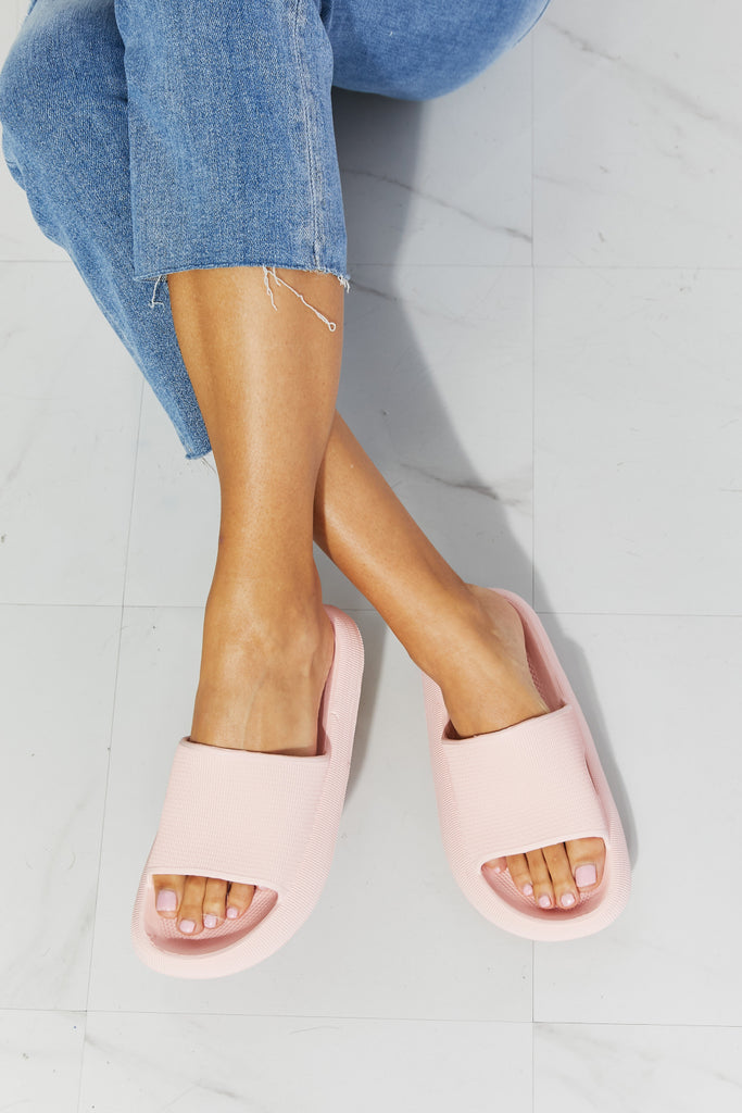 MMShoes Arms Around Me Open Toe Slide in Pink - Scarlet Avenue
