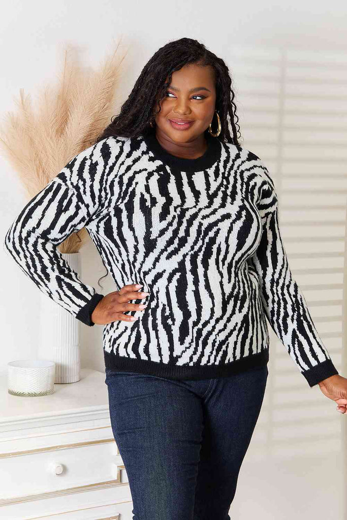 Heimish Full Size Zebra Print Sweater - Scarlet Avenue