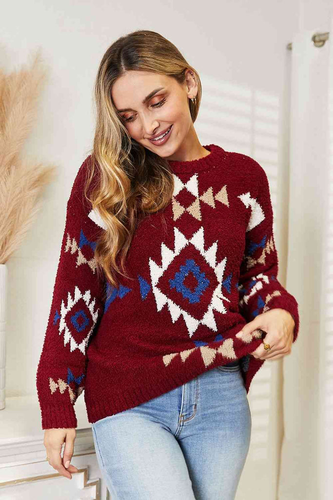 HEYSON Full Size Aztec Soft Fuzzy Sweater - Scarlet Avenue