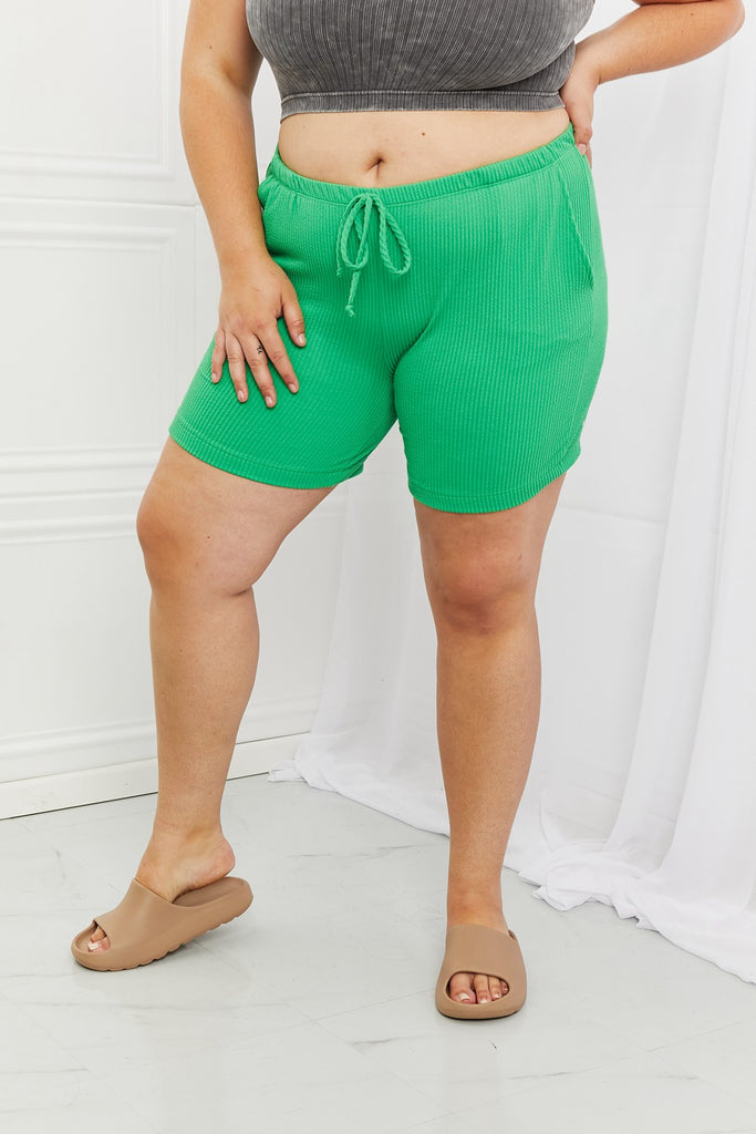 Blumin Apparel Too Good Full Size Ribbed Shorts in Green - Scarlet Avenue