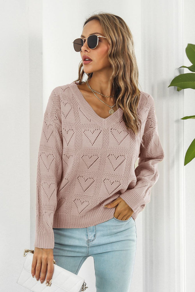 V-Neck Drop Shoulder Sweater - Scarlet Avenue