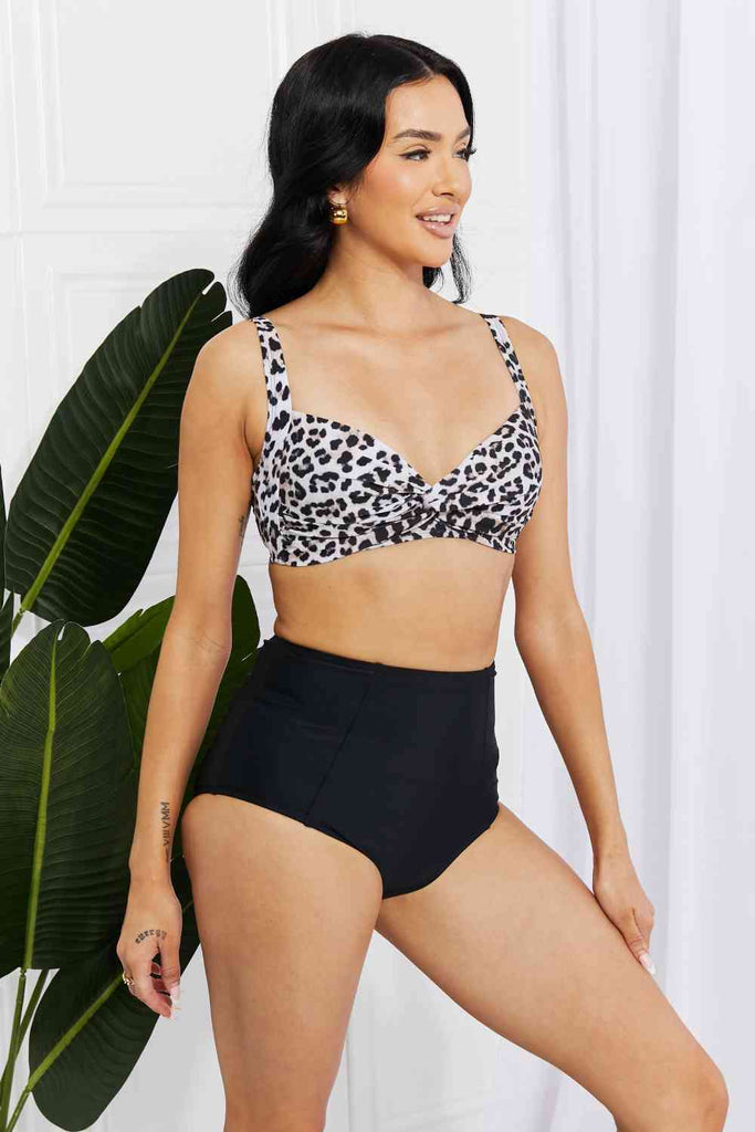 Marina West Swim Take A Dip Twist High-Rise Bikini in Leopard - Scarlet Avenue
