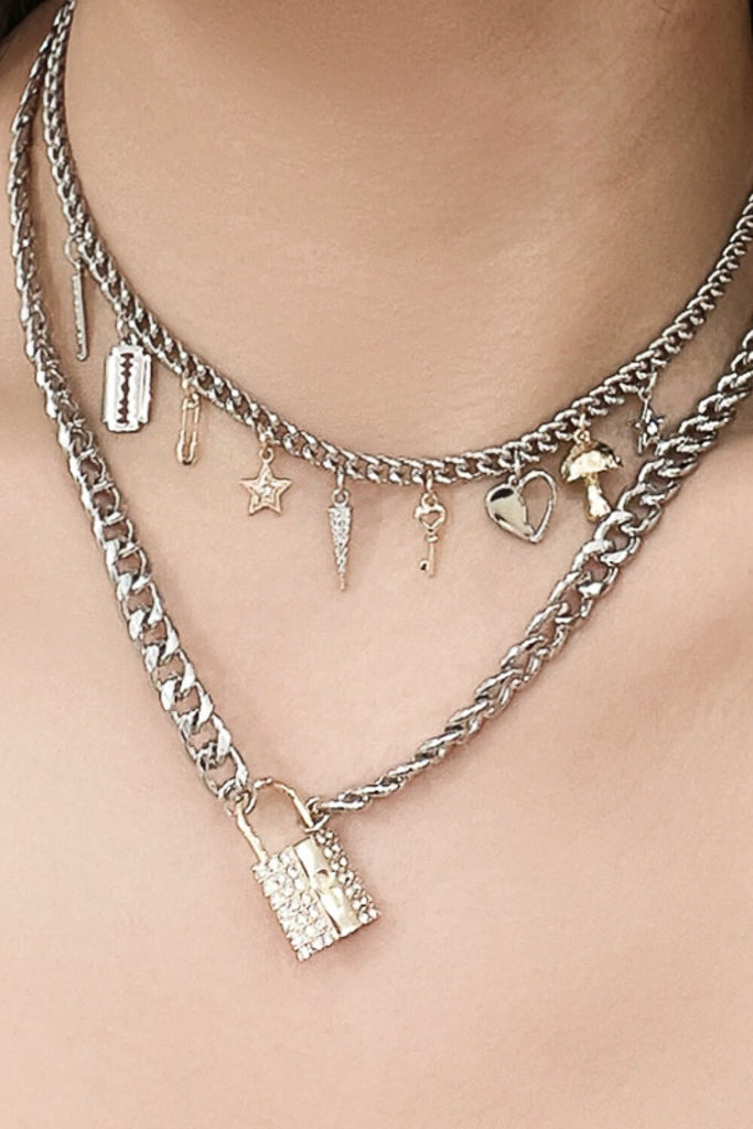 5-Piece Wholesale Lock Pendant Double-Layered Necklace - Scarlet Avenue