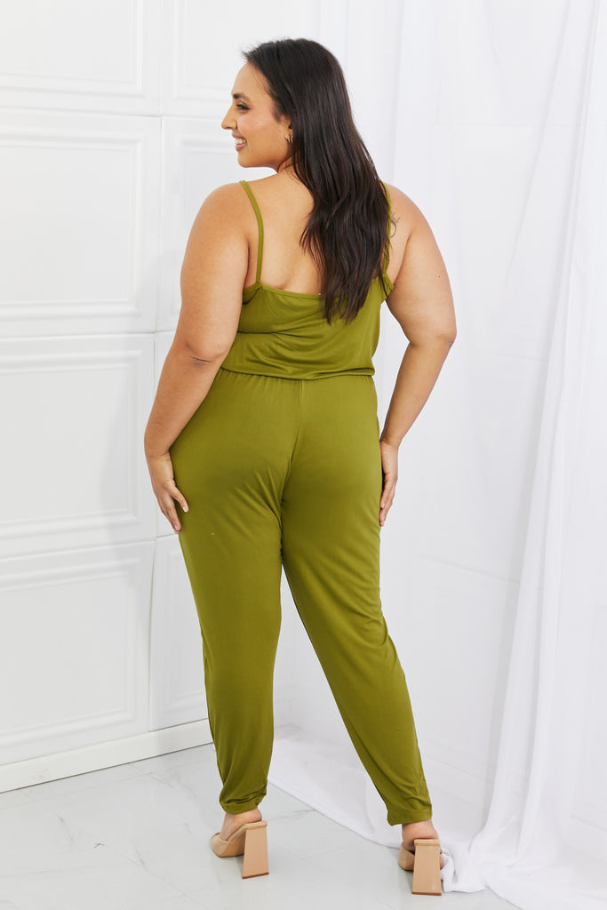 Comfy Casual Solid Elastic Waistband Jumpsuit in Chartreuse - Scarlet Avenue