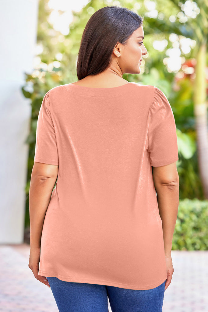 Plus Size Square Neck Puff Sleeve Tee - Scarlet Avenue