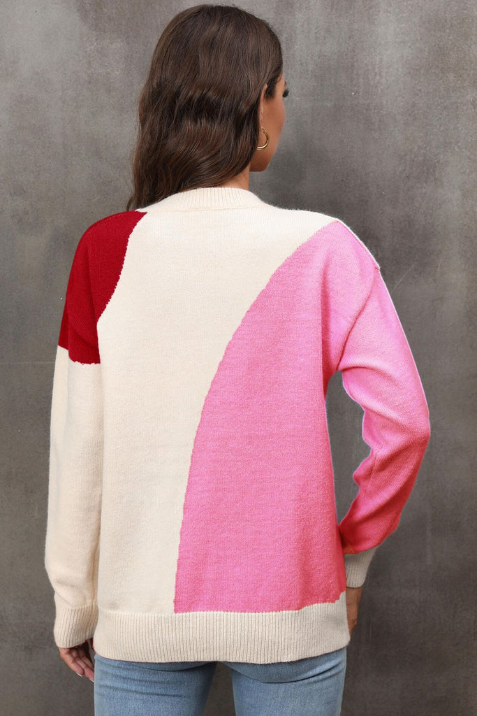 Color Block Ribbed Cuff Drop Shoulder Sweater - Scarlet Avenue