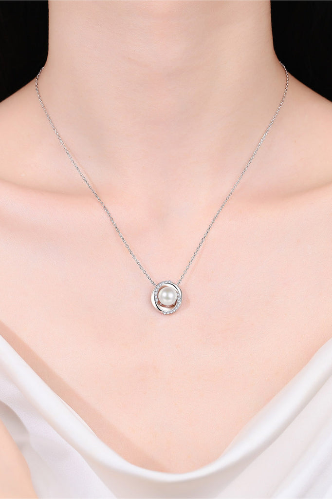 Moissanite Pearl Rhodium-Plated Necklace - Scarlet Avenue