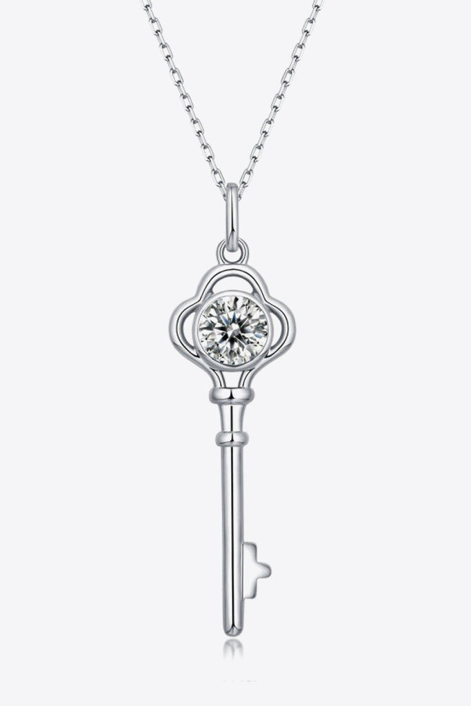 925 Sterling Silver 1 Carat Moissanite Key Pendant Necklace - Scarlet Avenue