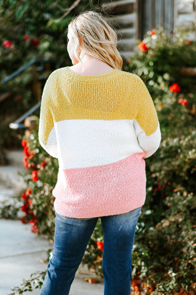 Plus Size Color Block Round Neck Sweater - Scarlet Avenue
