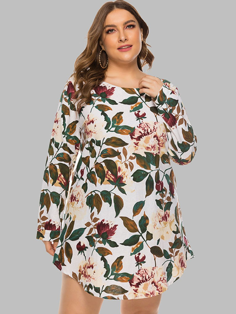 Full Size Floral Long Sleeve Mini Dress - Scarlet Avenue