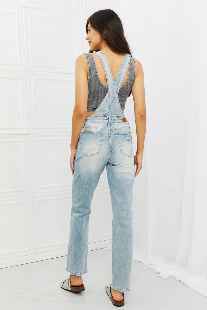 Judy Blue Melina Full Size Distressed Straight Leg Overalls - Scarlet Avenue