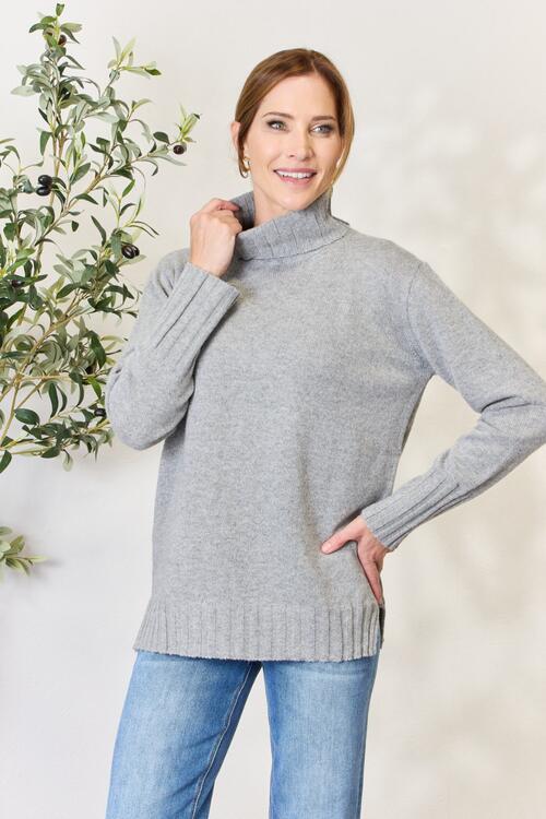 Heimish Full Size Turtleneck Long Sleeve Slit Sweater - Scarlet Avenue