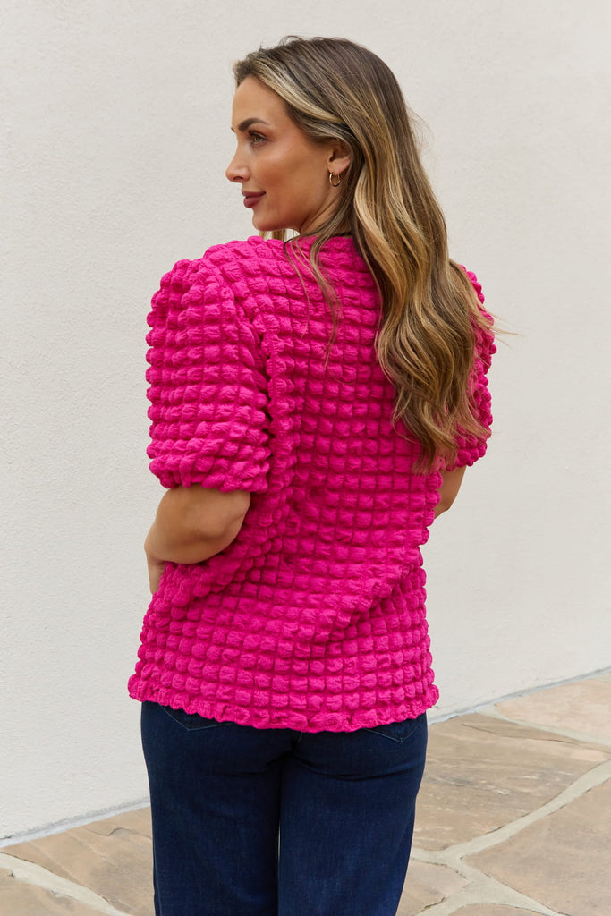 And The Why Full Size Bubble textured Puff Sleeve Top - Scarlet Avenue