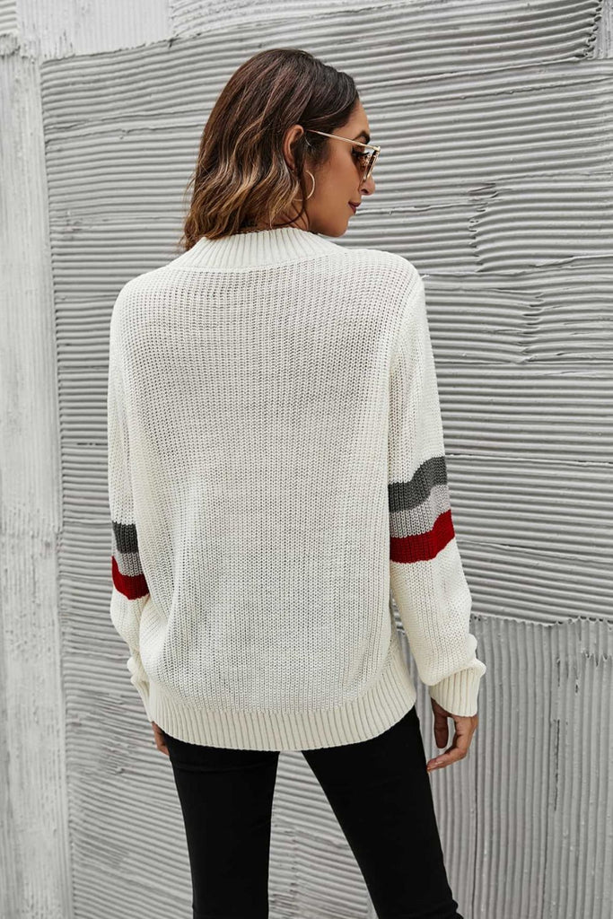 Feeling You Best Striped Cable-Knit Round Neck Sweater - Scarlet Avenue