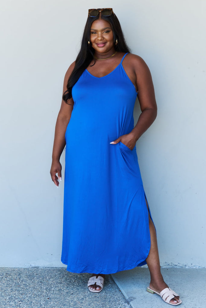 Ninexis Good Energy Full Size Cami Side Slit Maxi Dress in Royal Blue - Scarlet Avenue