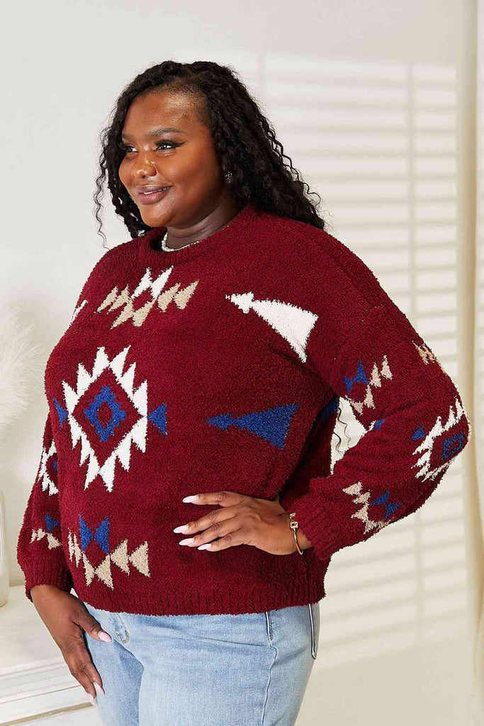 HEYSON Full Size Aztec Soft Fuzzy Sweater - Scarlet Avenue
