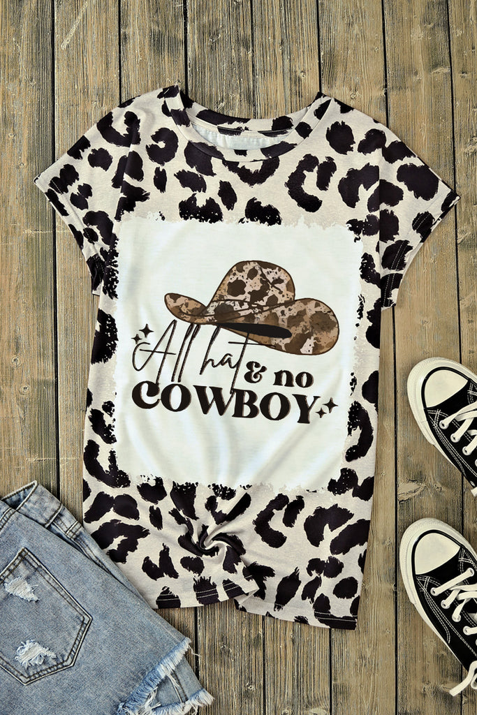 Round Neck Short Sleeve Printed ALL HATS NO COWBOY Graphic Tee - Scarlet Avenue