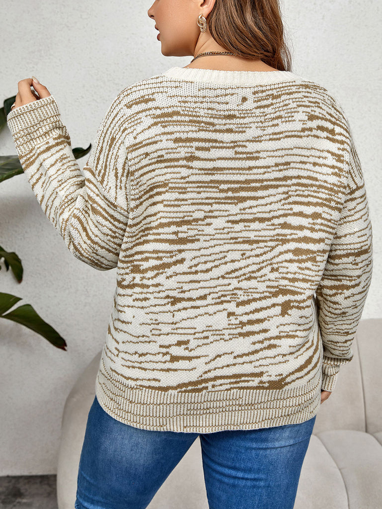Plus Size Round Neck Long Sleeve Sweater - Scarlet Avenue