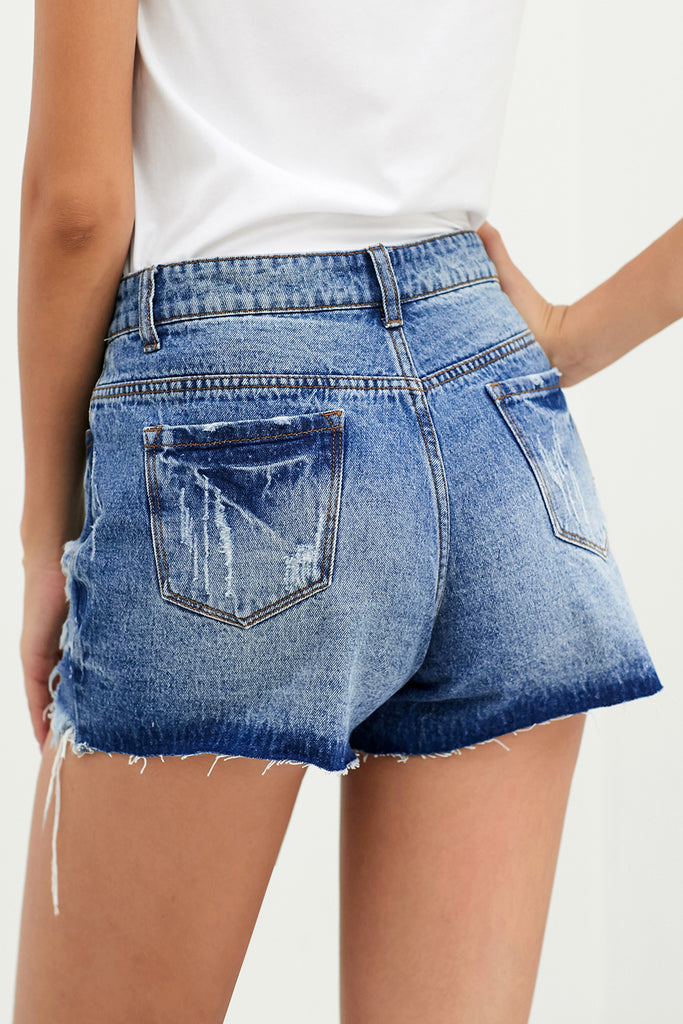 Distressed Button Fly Denim Shorts - Scarlet Avenue